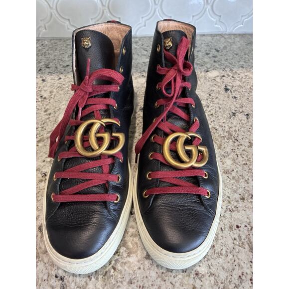 GUCCI Men’s High-Top Sneakers – Black Leather | GG Hardware 11 G main image 9